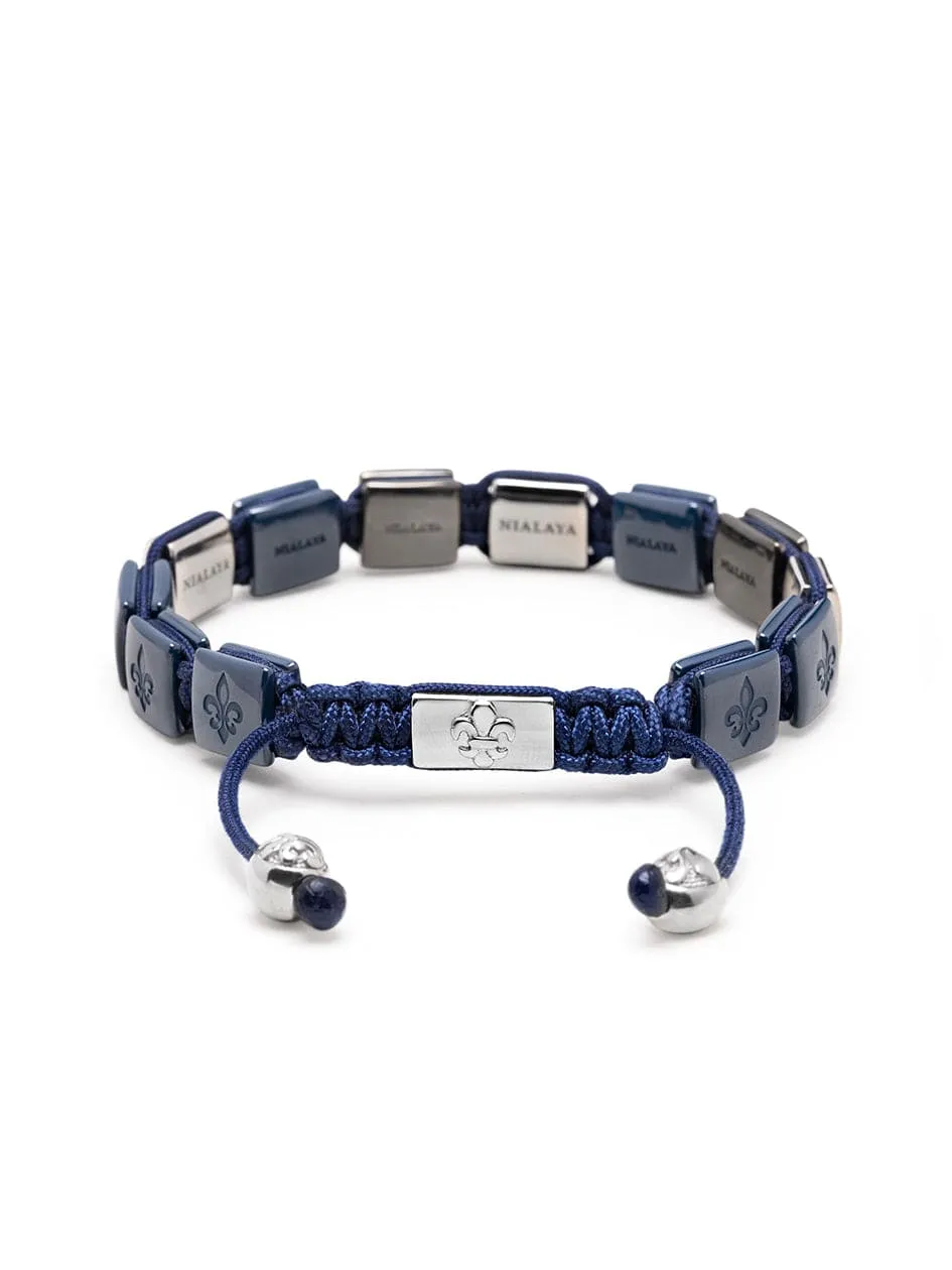 Men's Ceramic Flatbead Bracelet in Blue and Silver