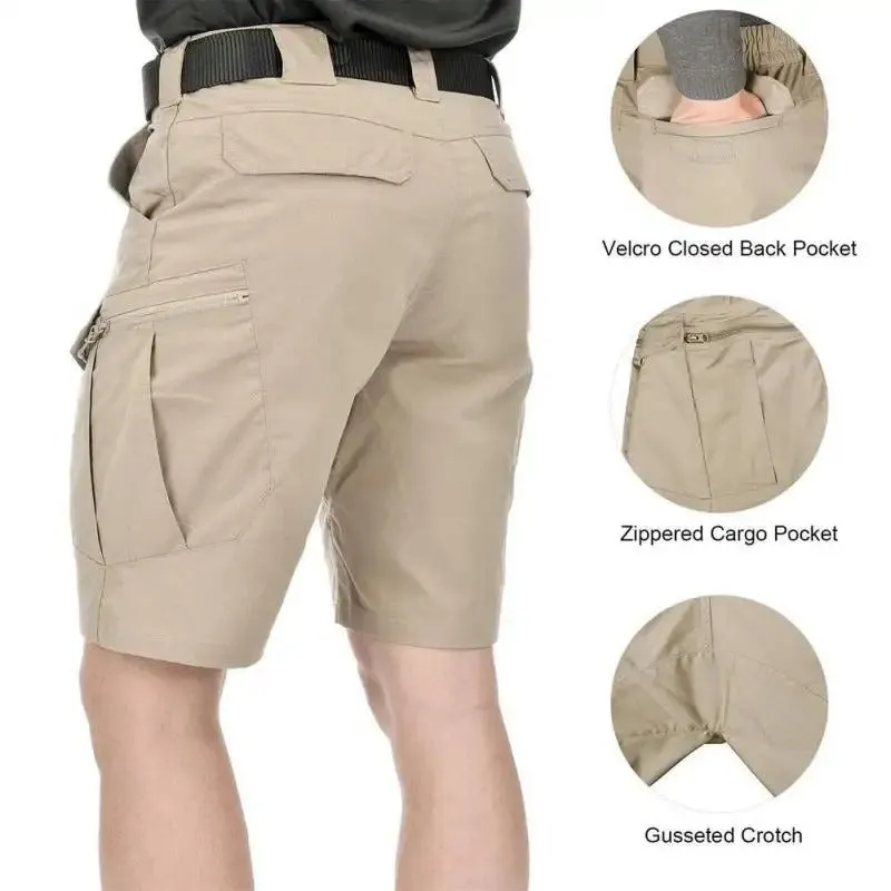 Men's Quick-Dry Work Shorts Waterproof Tactical Outdoor Casual Multi Pockets Cotton Short Pants | DK-1