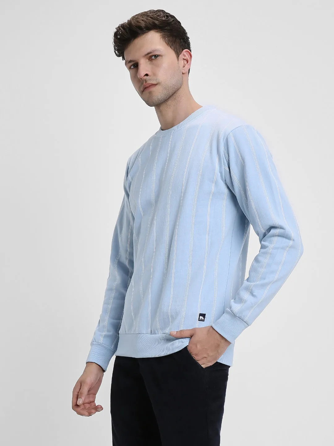 Men's Striped Round Neck Pullover Sweatshirt