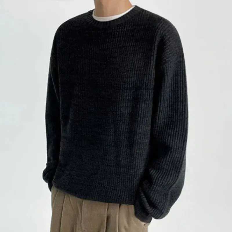 Men's Sweaters Korean Fashion Round Collar Solid Color Baggy Male Knitting Pullovers Casual Men Wear Spring 9C2829