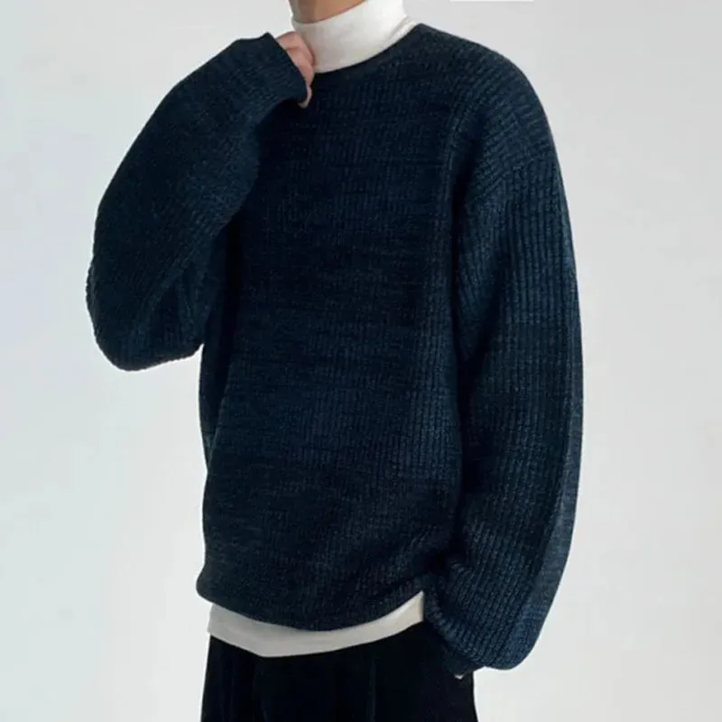 Men's Sweaters Korean Fashion Round Collar Solid Color Baggy Male Knitting Pullovers Casual Men Wear Spring 9C2829