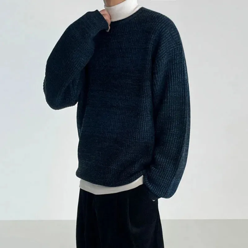 Men's Sweaters Korean Fashion Round Collar Solid Color Baggy Male Knitting Pullovers Casual Men Wear Spring 9C2829