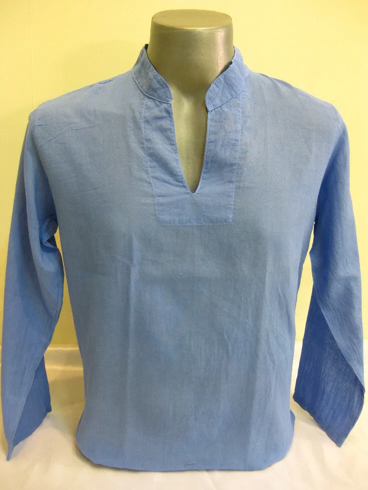 Mens Thai Cotton Yoga Long Sleeve Shirt Blue