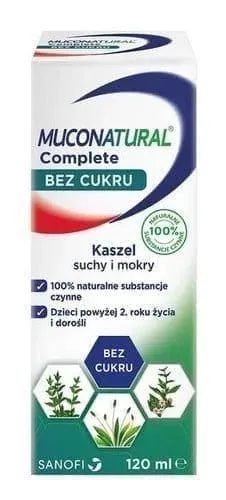 Muconatural Complete without sugar, vegetable glycerin, extract of thyme, marshmallow, plantain