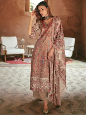 Mumtaz Arts Pure Lawn Cotton Brown Unstitched Suit Dress Material