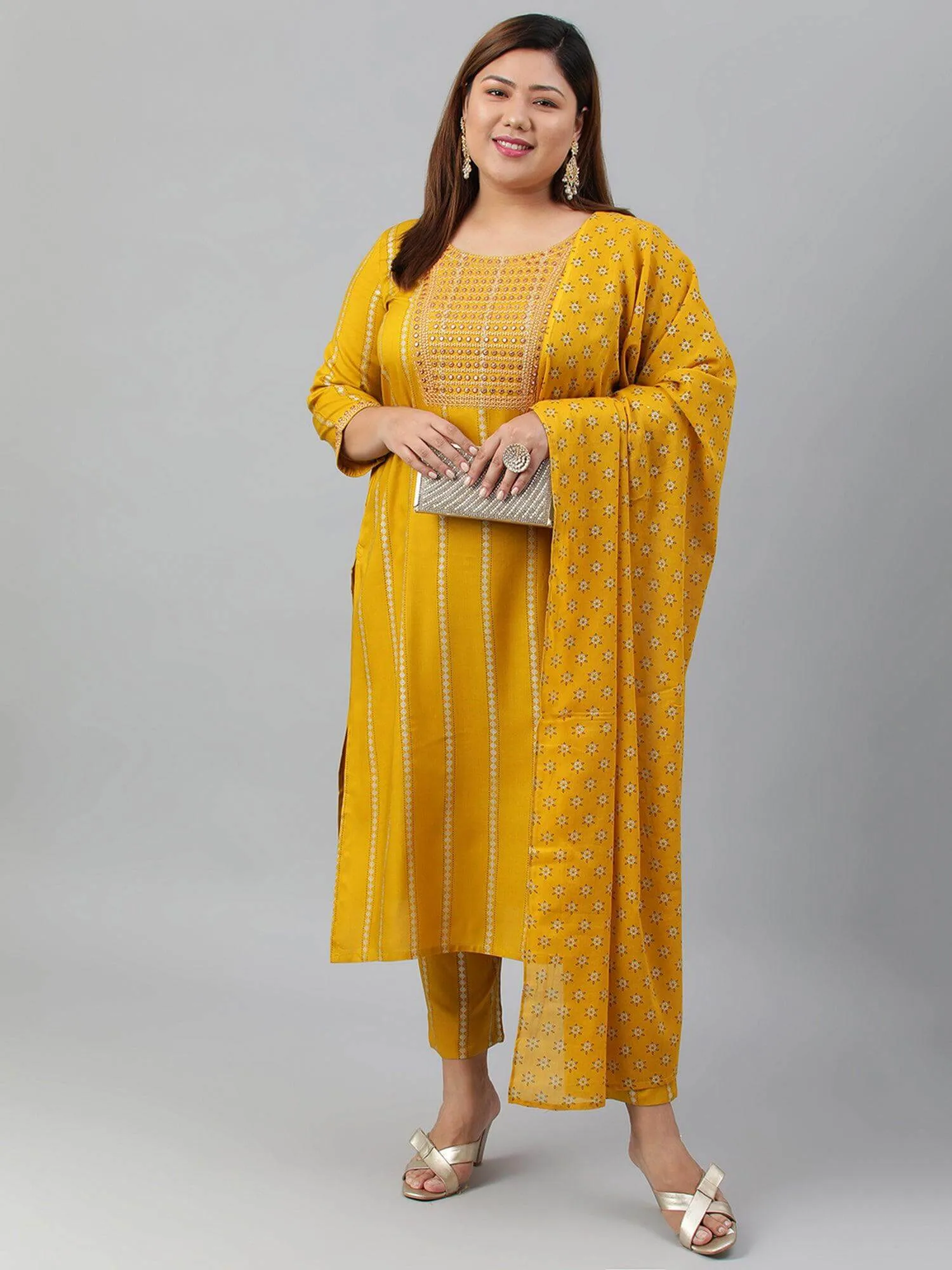 Mustard Embroidered Suit Set