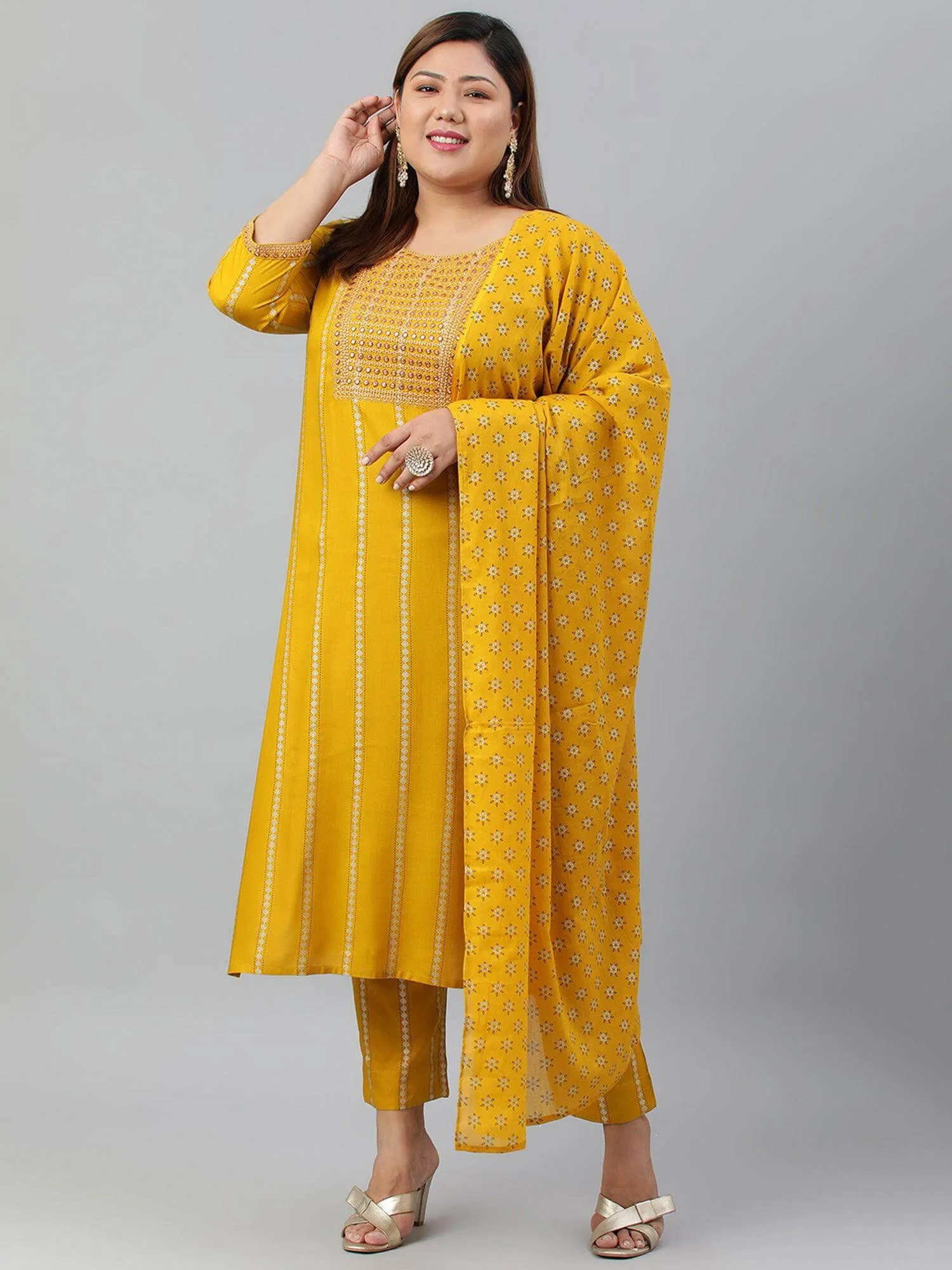 Mustard Embroidered Suit Set