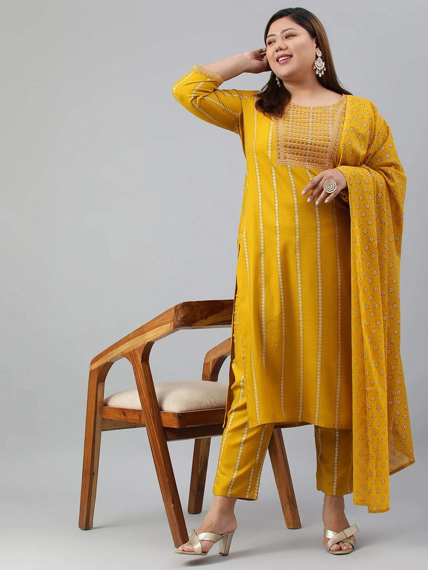 Mustard Embroidered Suit Set