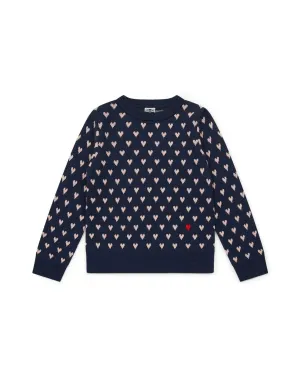 MyLove Navy Hearts Double Jacquard Knit Sweater