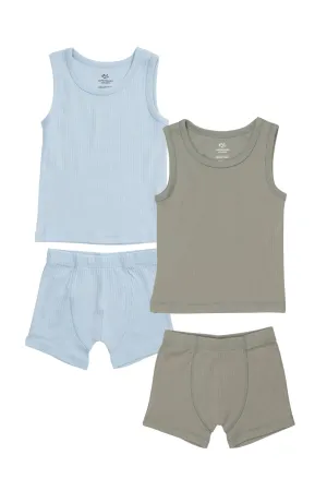 RIB JERSEY 2PACK TANK-TOP AND BOXERSHORTS - LT. GREY/ LT. BLUE COMB. CORE