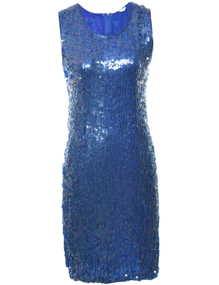 Sequined Blue Classic Evening Dress - M