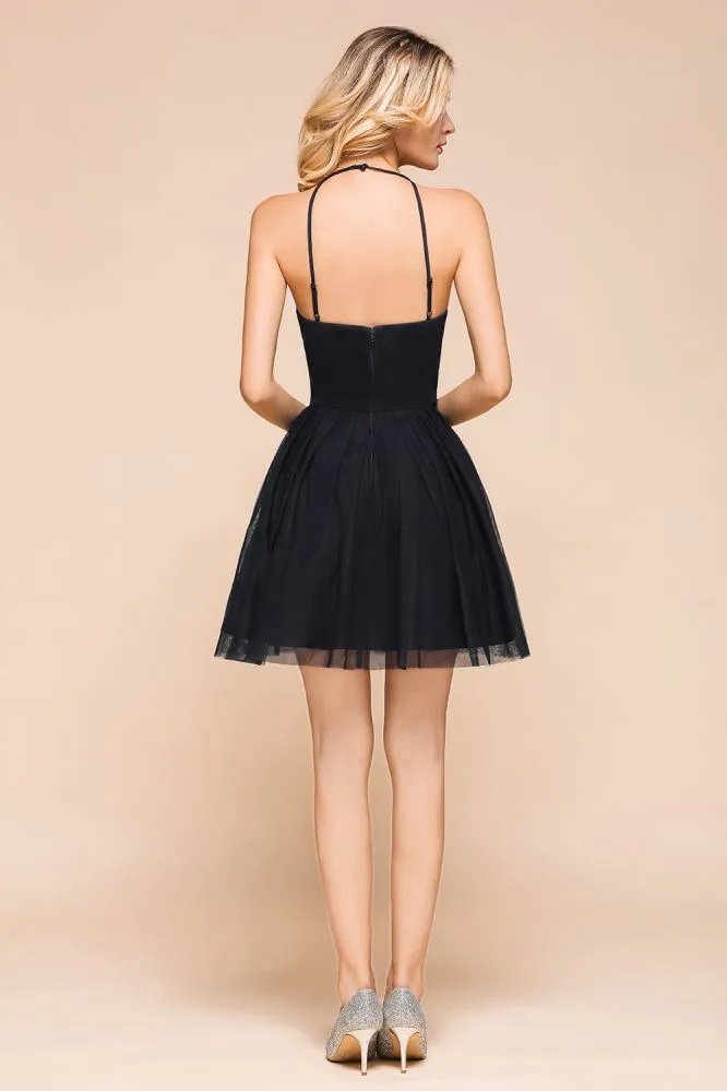 Sleeveless Appliques Tulle Homecoming Dress Mini Prom Dress