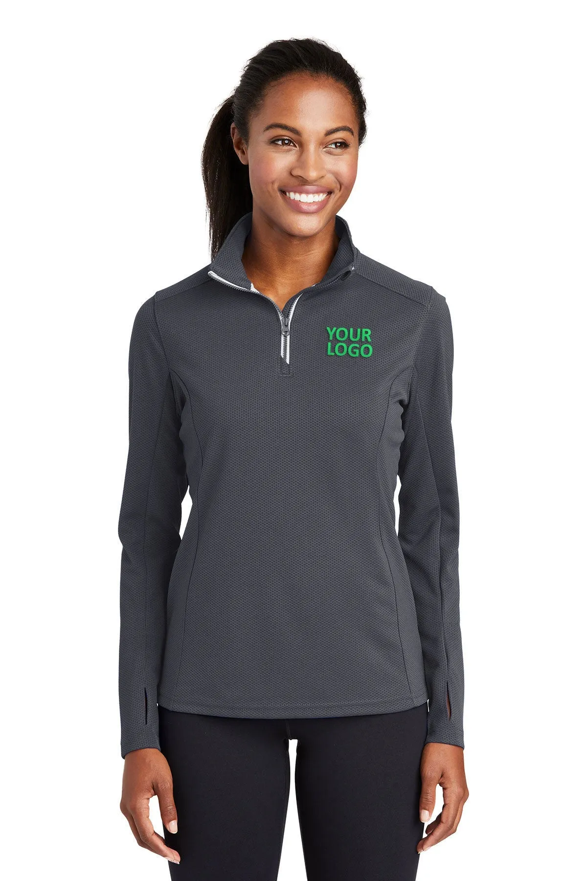 Sport-Tek Ladies Sport-Wick Textured Customized 1/4-Zip Pullovers, Iron Grey