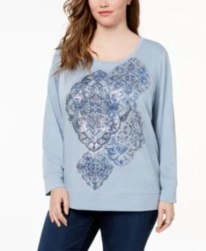 Style & Co. Womens Plus Metallic Printed Pullover Sweater, Medallion Trio