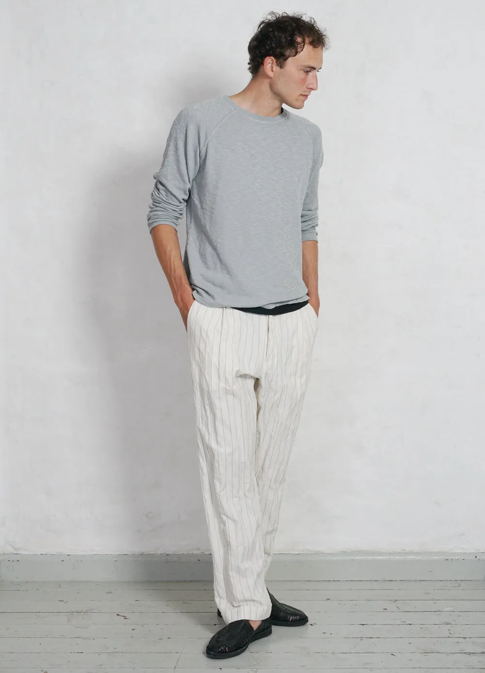 SUNE | Pleated Wide Cut Trousers | Ecru Pin