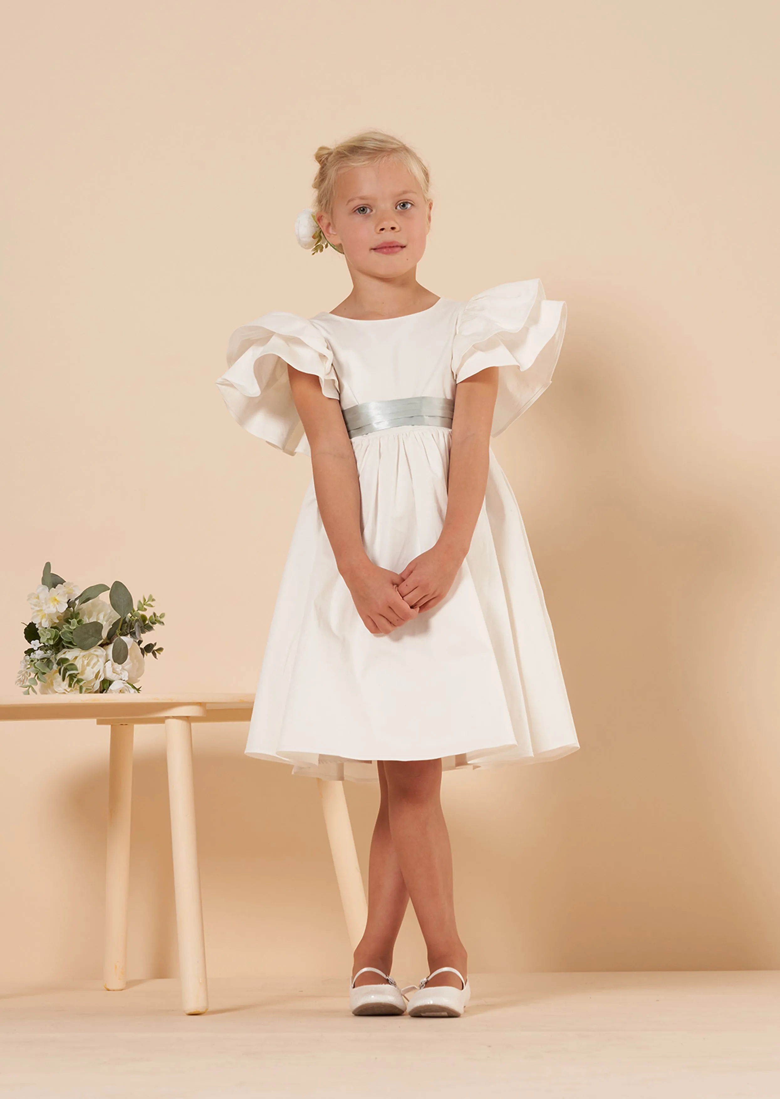 Sylvie Ruffle Dress with Sage Green Sash