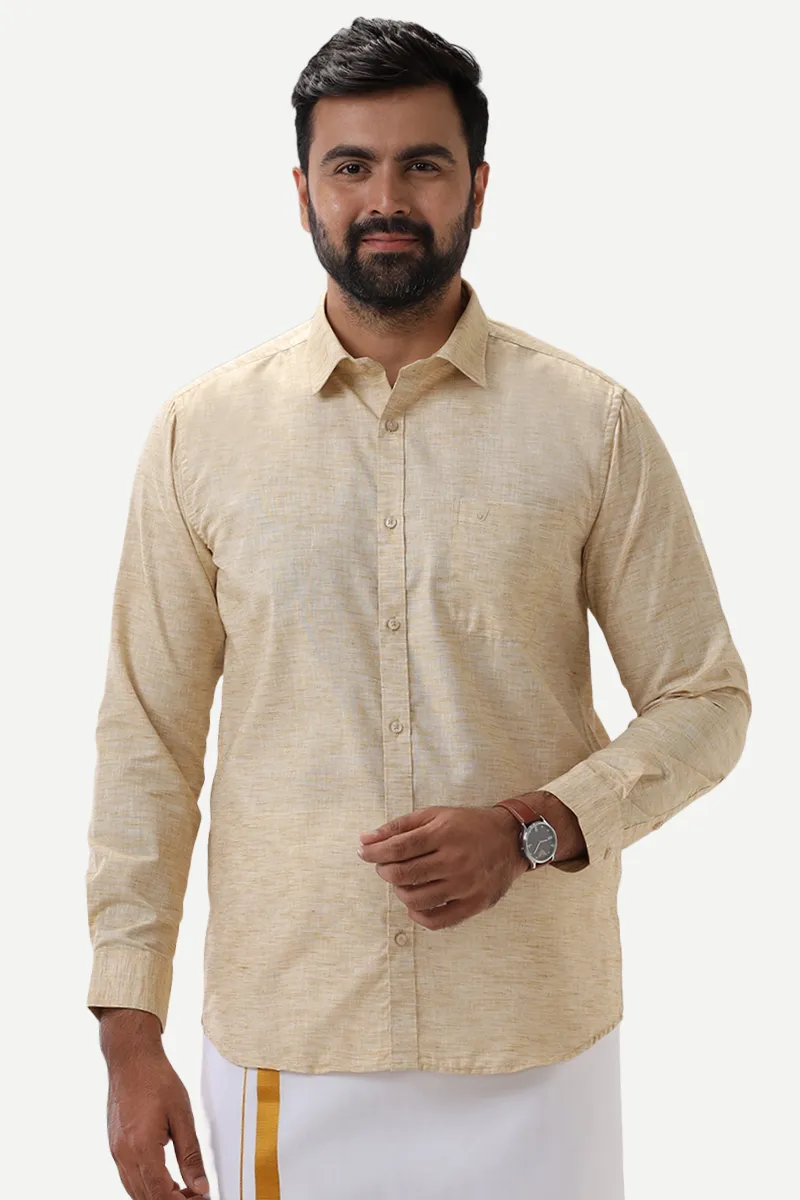 Thaksha - Yellowish Tan  Formal Shirts for Men | Uathayam