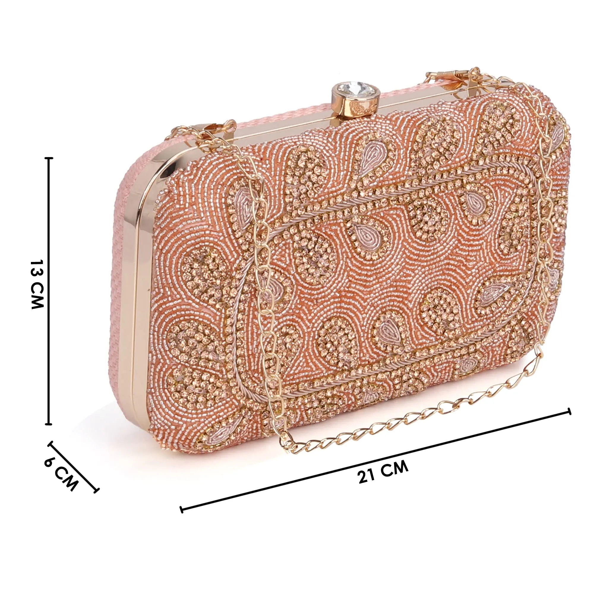 THE CLOWNFISH Angela Collection Womens Party Clutch Ladies Wallet Evening Bag with Fashionable Round Corners Beads Work Floral Design (Pink)