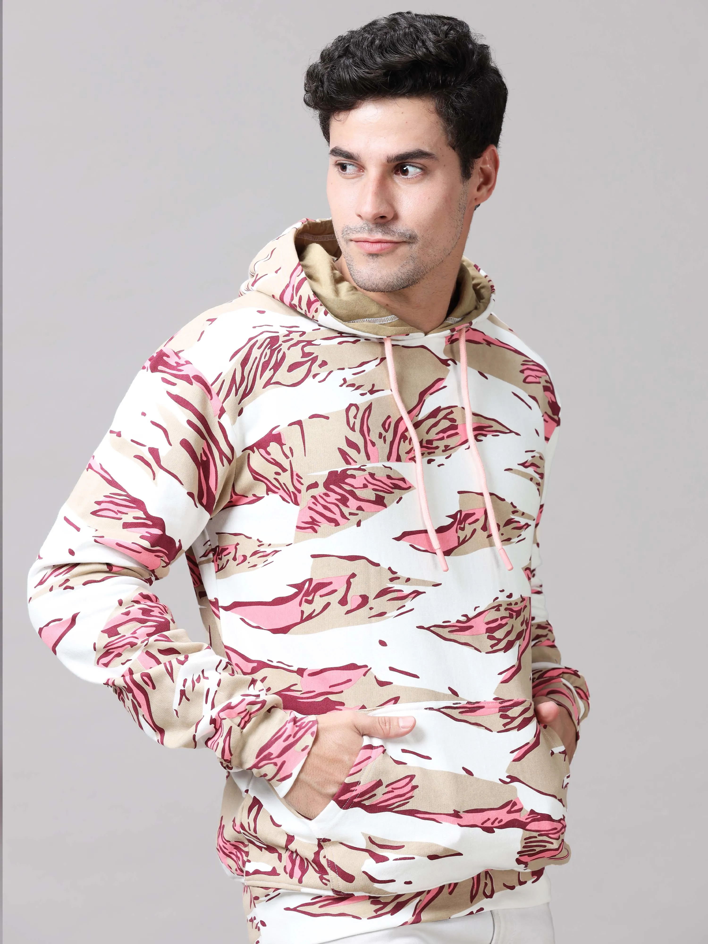 The Greenage Olive Printed Pink Hoodie