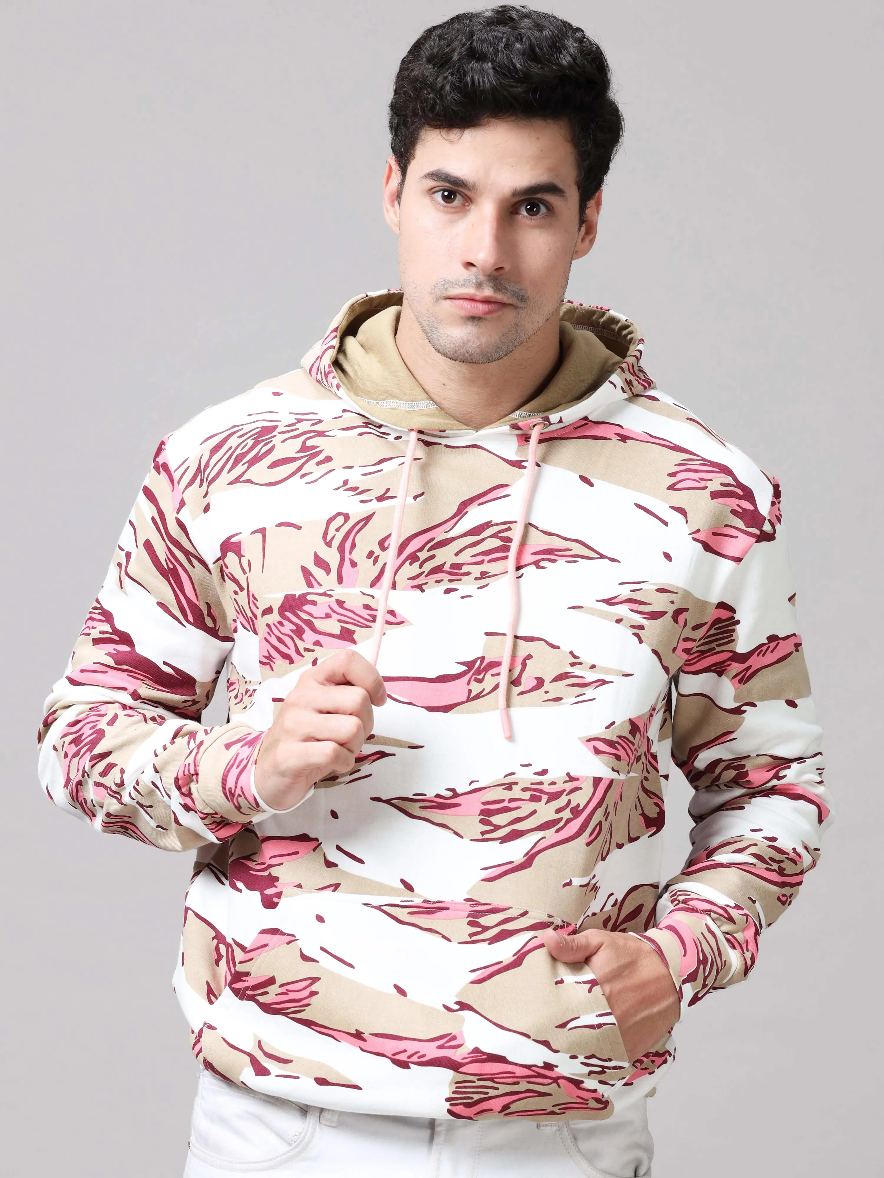 The Greenage Olive Printed Pink Hoodie