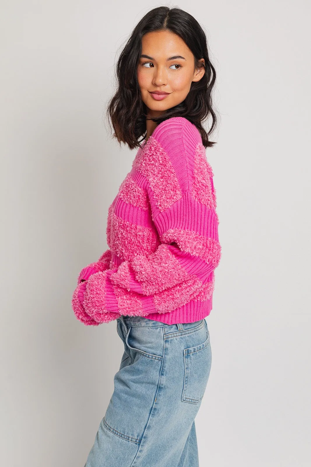 The Left On Read Pink Textured Sweater