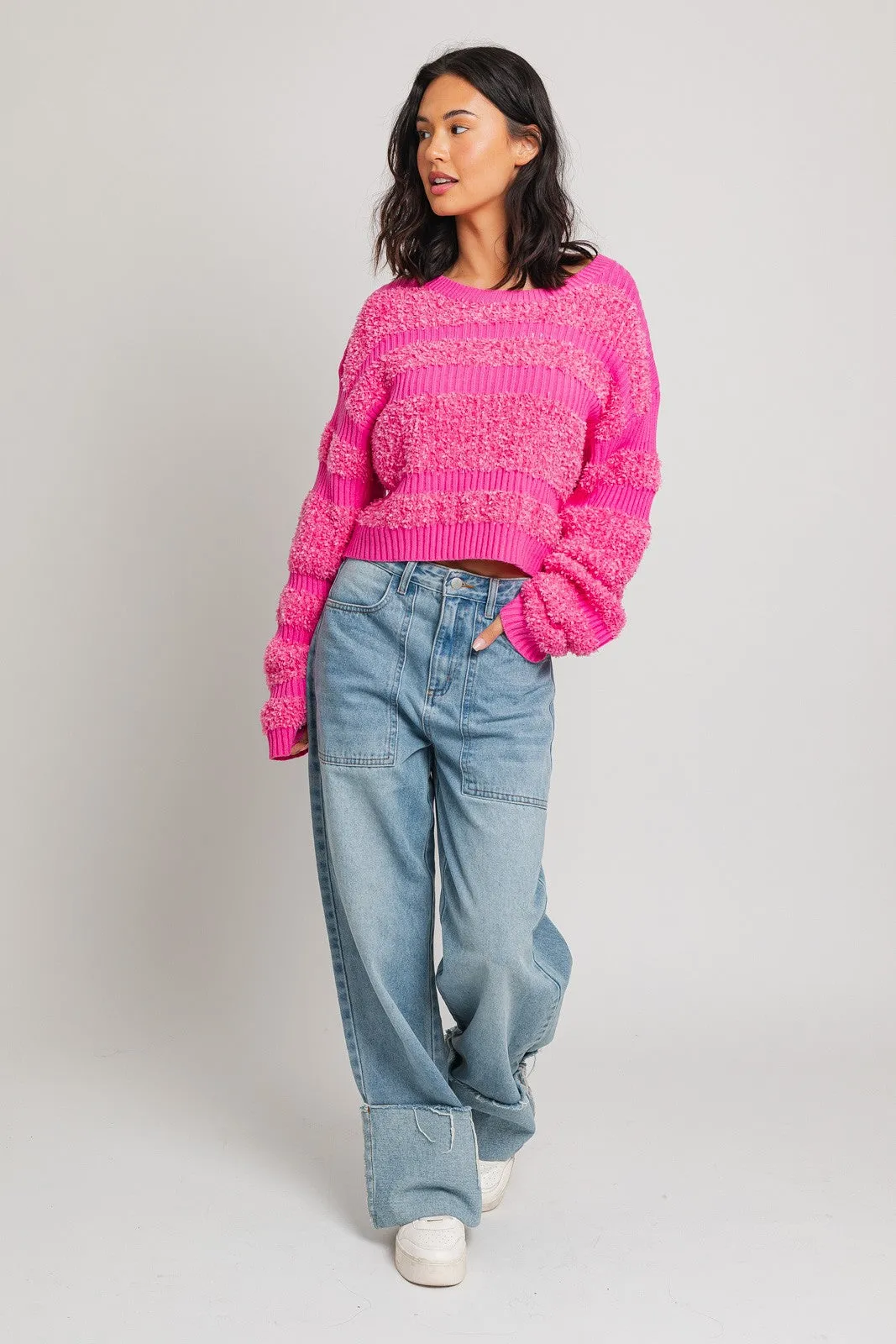 The Left On Read Pink Textured Sweater