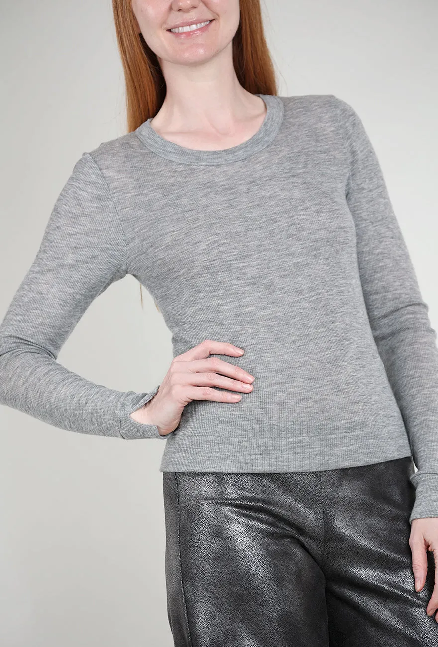 Tubular Cashmere Crewneck, Heather Gray