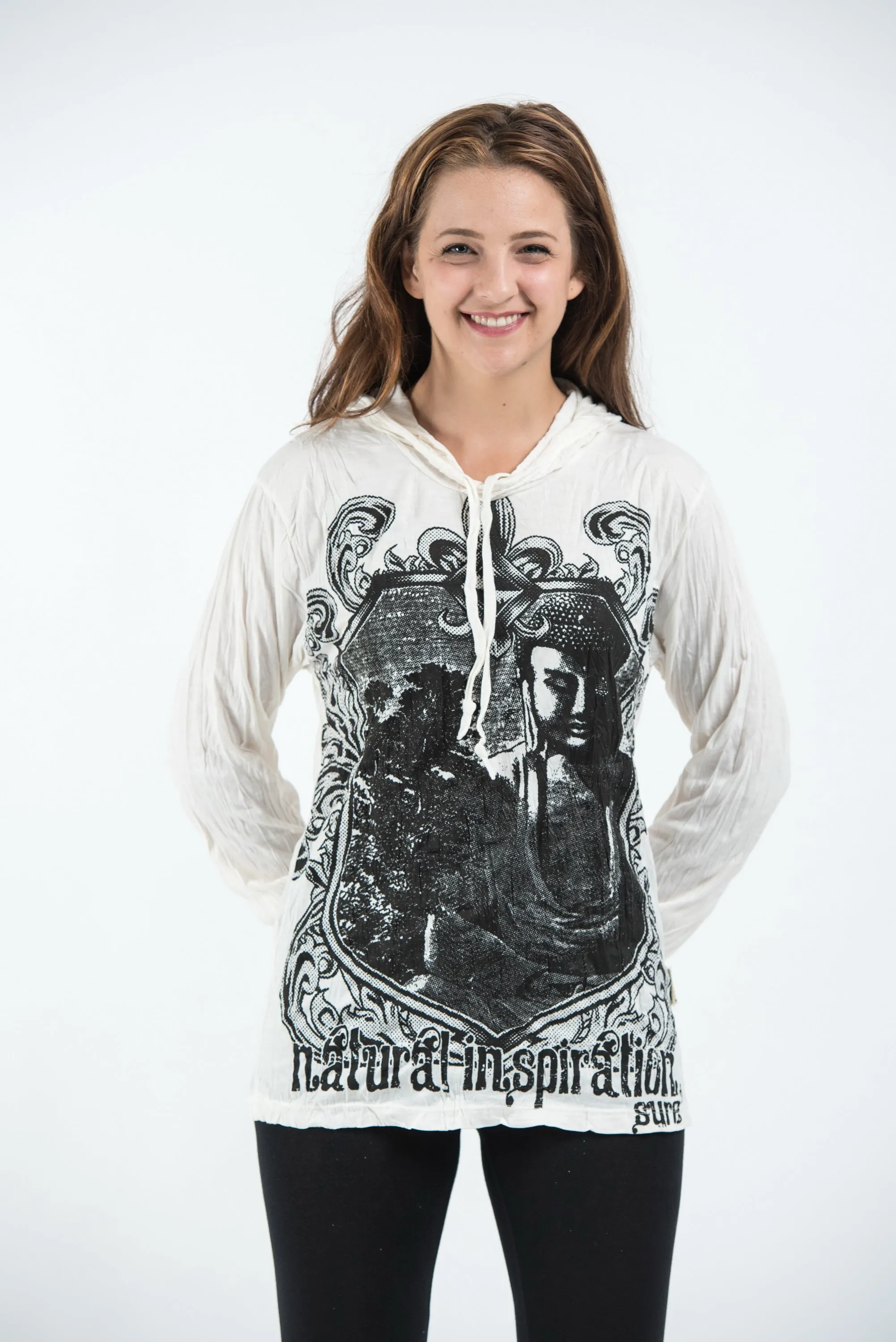 Unisex Antique Buddha Hoodie in White