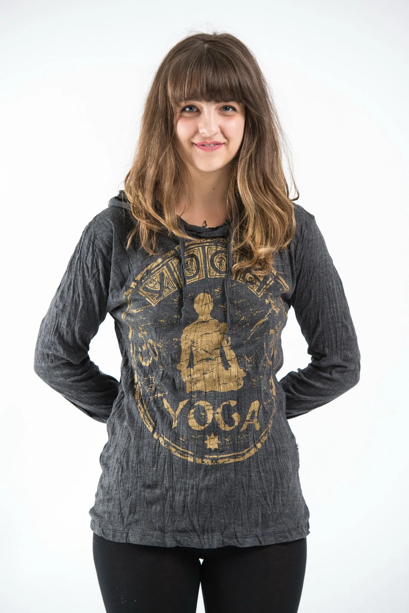 Unisex Infinitee Yoga Stamp Hoodie in Gold on Black