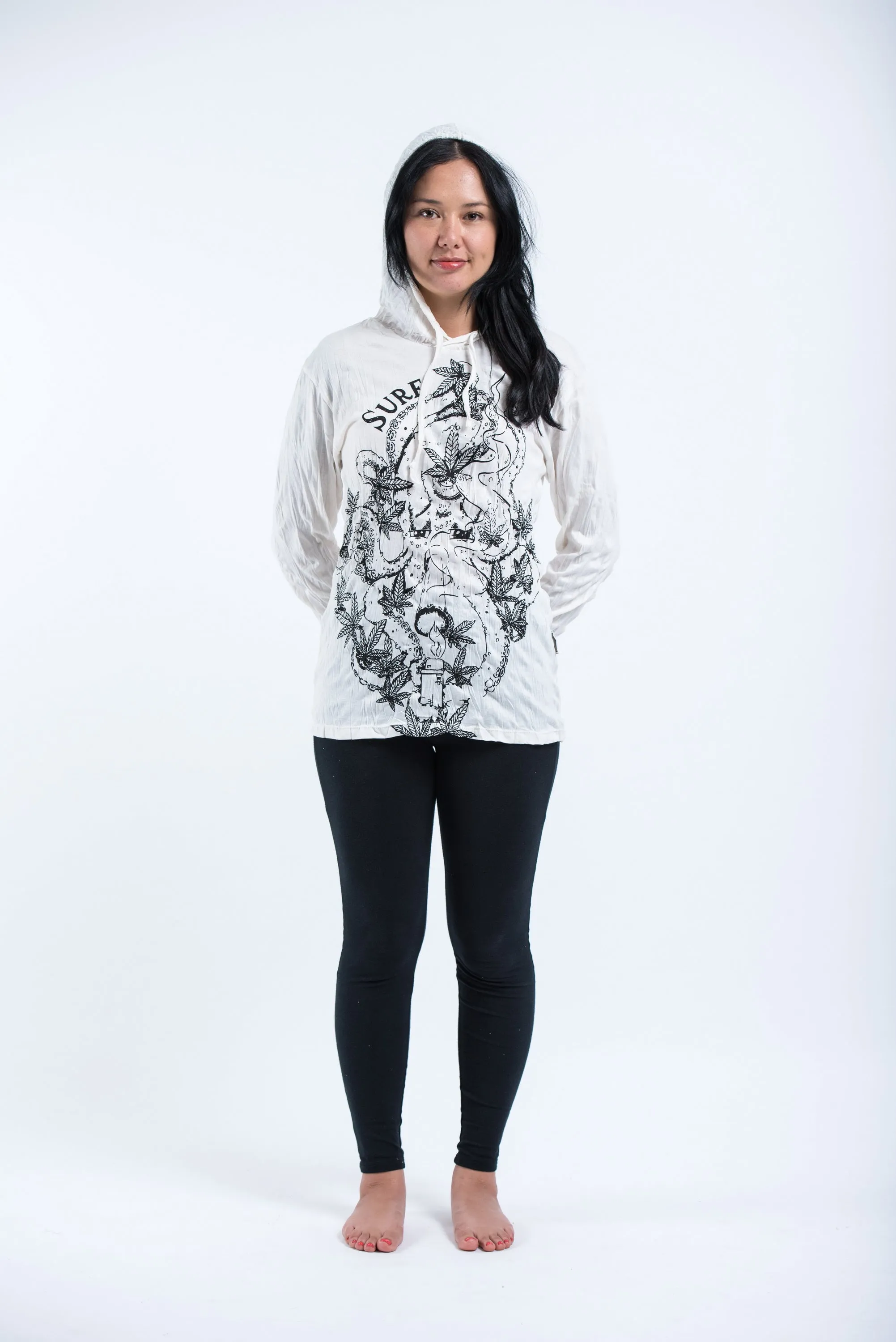 Unisex Octopus Weed Hoodie in White