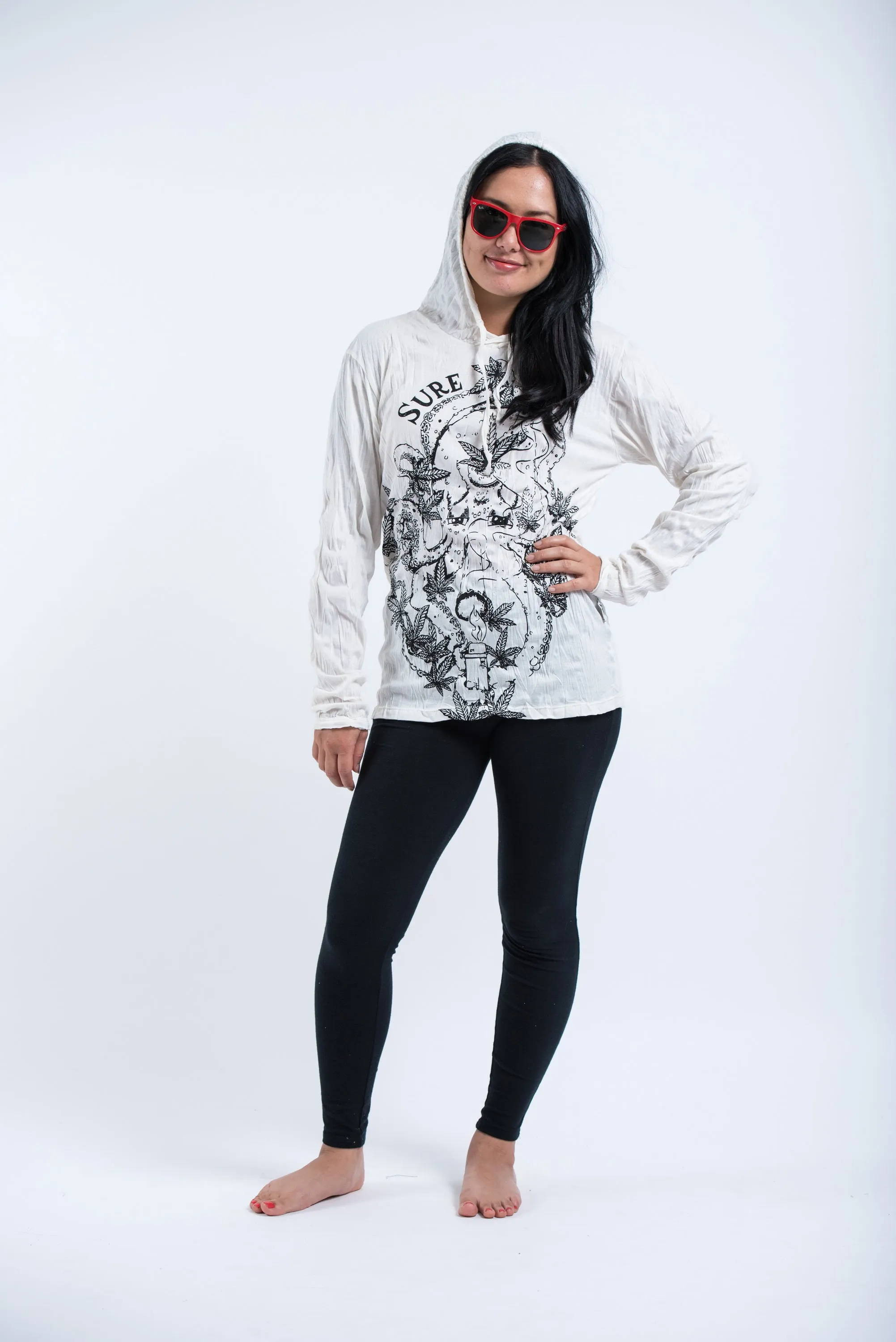 Unisex Octopus Weed Hoodie in White