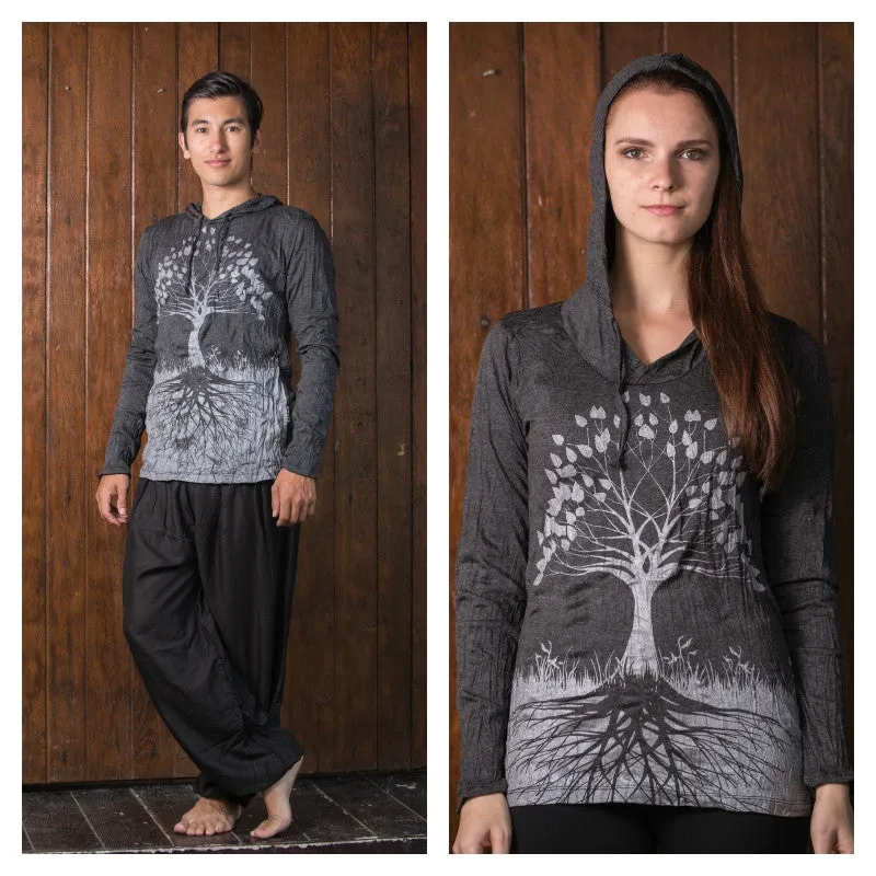 Unisex Tree of Life Hoodie in Silver on Black