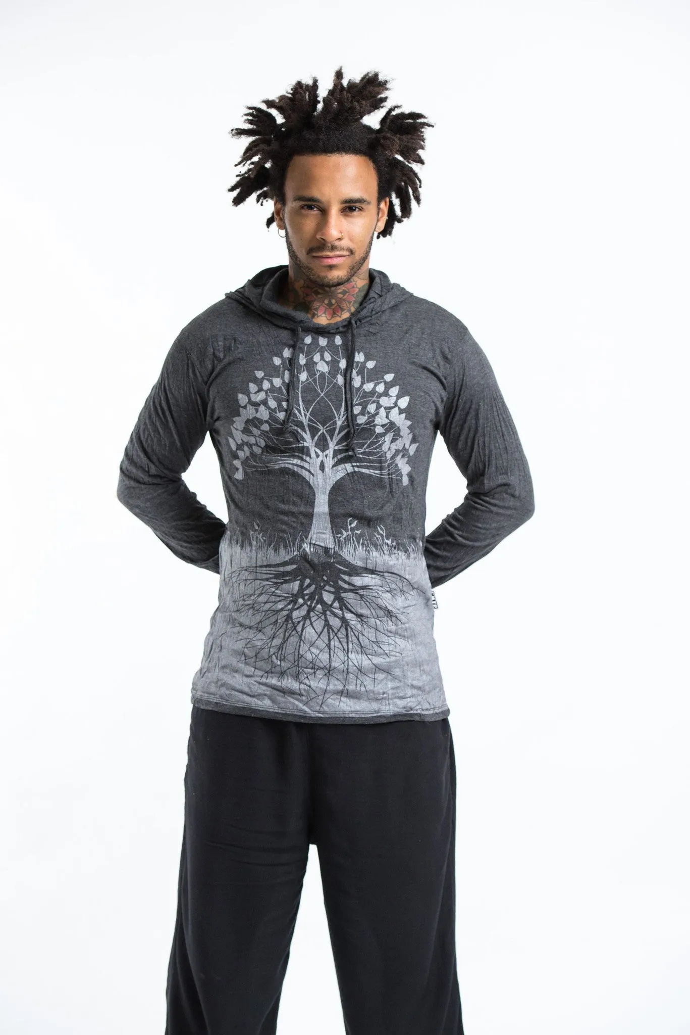 Unisex Tree of Life Hoodie in Silver on Black