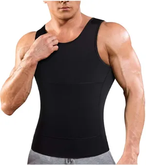 Ursexyly Mens Compression Undershirts Slimming Body Shaper Vest Workout Abdomen Tank Tops, Black, Sz S!