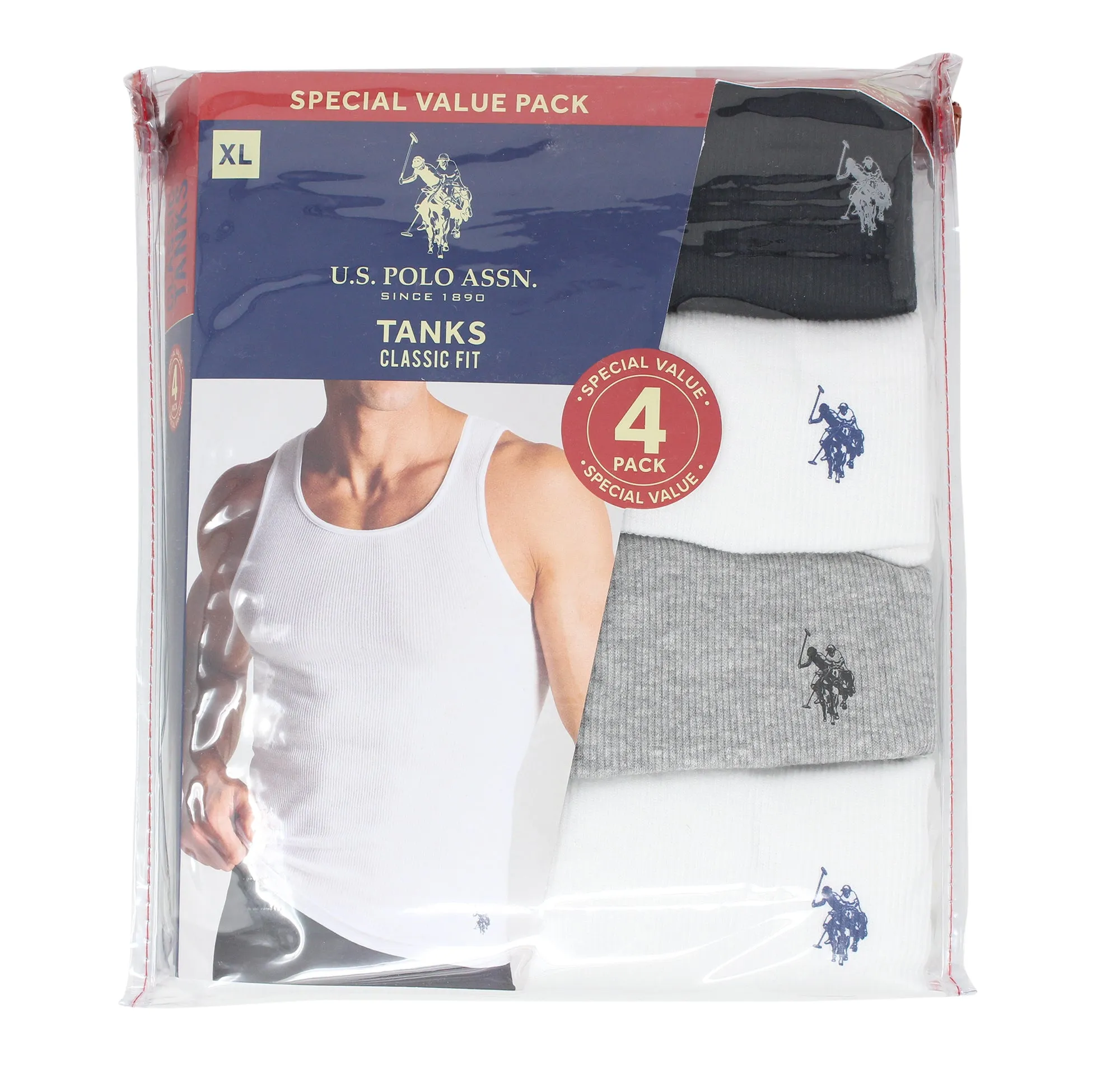 U.S. Polo Assn. Men's 4-Pack Cotton Ribbed Tank Tops