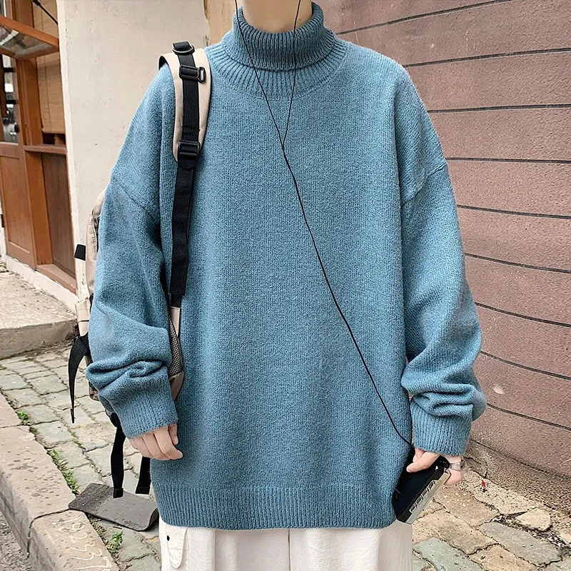 Wiaofellas  -  Thick Warm Sweater Men Turtleneck Sweater Men's Loose Casual Pullovers Bottoming Shirt Autumn Winter New Solid Color Pullovers