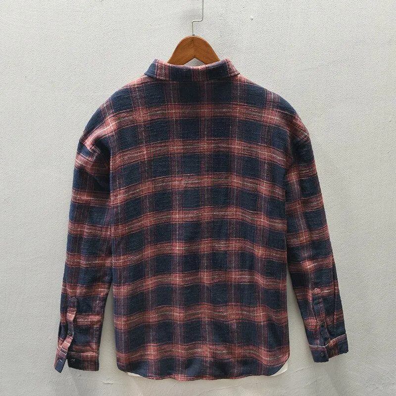 Wiaofellas Z713 Autumn Men Plaid Shirts Casual Classical Daily Cotton Lapel Pocket Decoration Comfortable Fashion Long Sleeve Tops Clothing