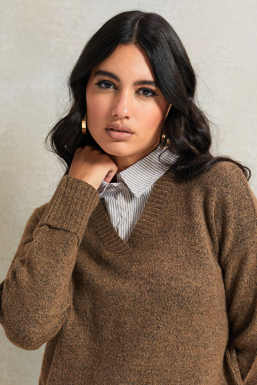 Women Brown With Beige Striped Twofer