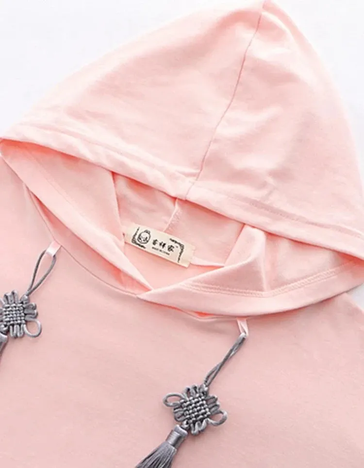 Women Floral Embroidery Hooded Sweatshirts Chinese Style Letter Tassel Cotton Hoodies Spring Long Sleeve Pullovers Tracksui