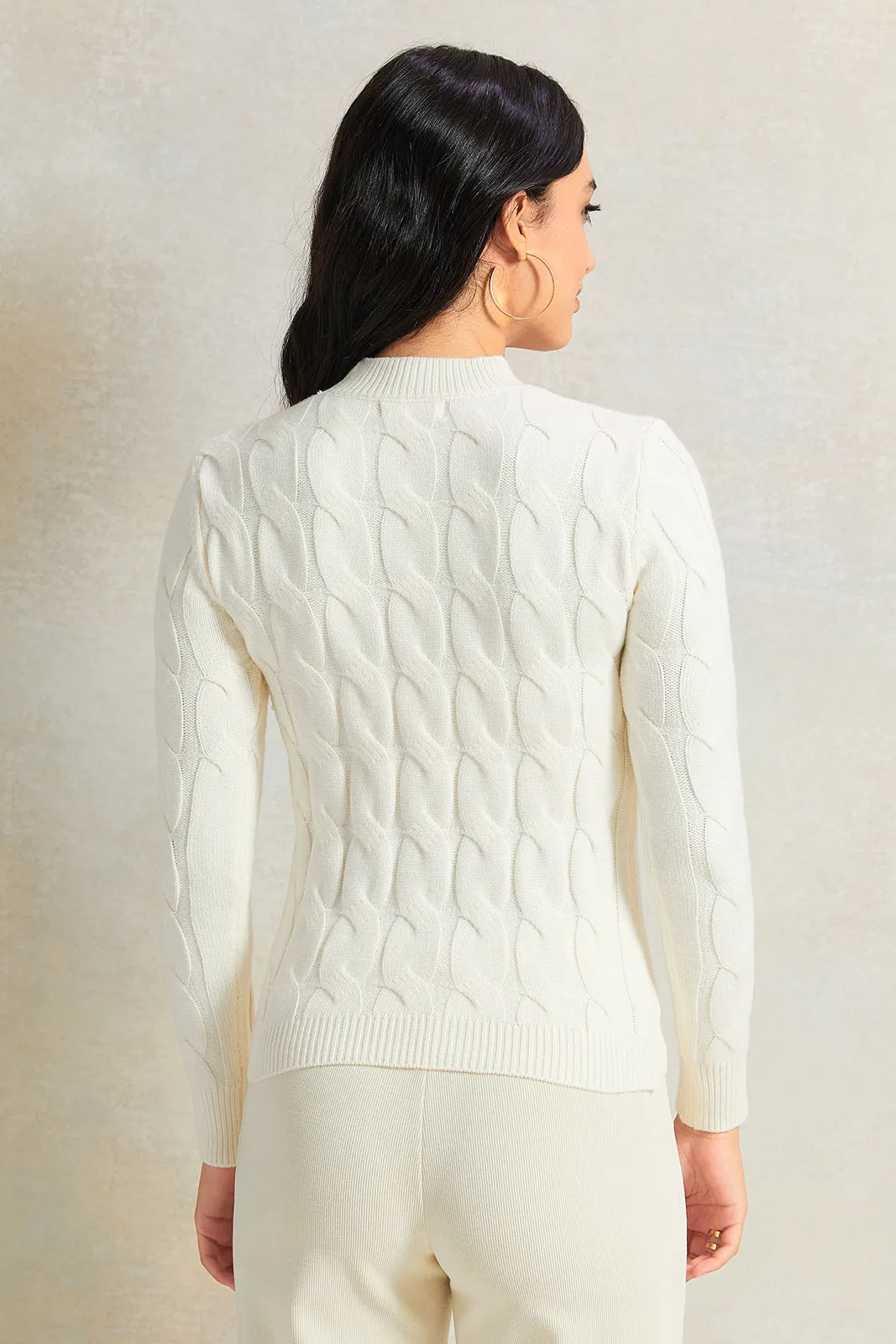 Women Ivory Textured Sweater