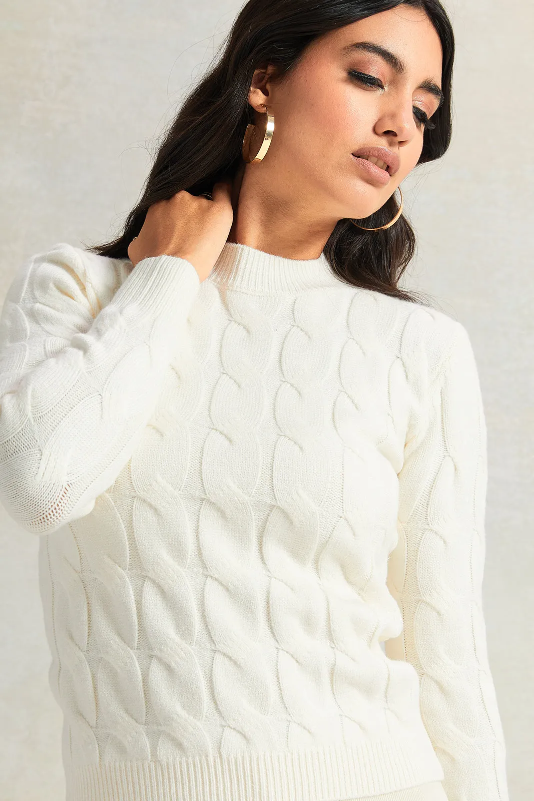 Women Ivory Textured Sweater