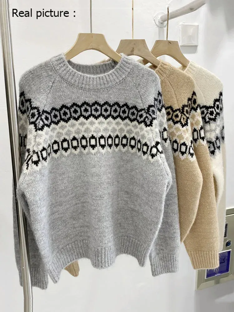 Wool Knitted Pullovers Women Christmas Ladies Ethnic Warm Sweaters Female Loose 2023 Winter New Fashion New Year Clothes C-284