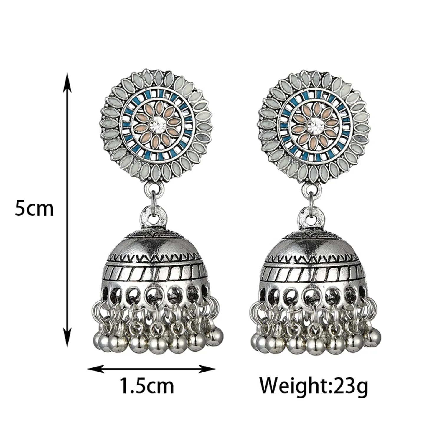 Yellow Chimes Earring For Women Silver Toned Multicolor Stone Studded Floral Designed Long Tassel Earrings For Women and Girls