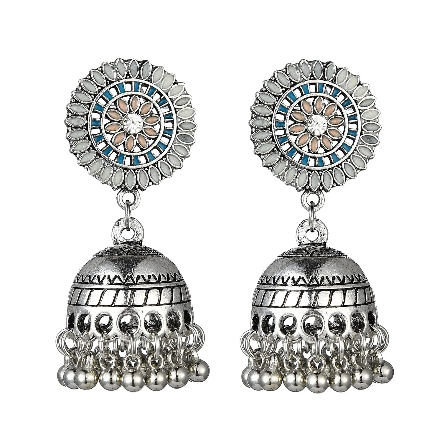 Yellow Chimes Earring For Women Silver Toned Multicolor Stone Studded Floral Designed Long Tassel Earrings For Women and Girls