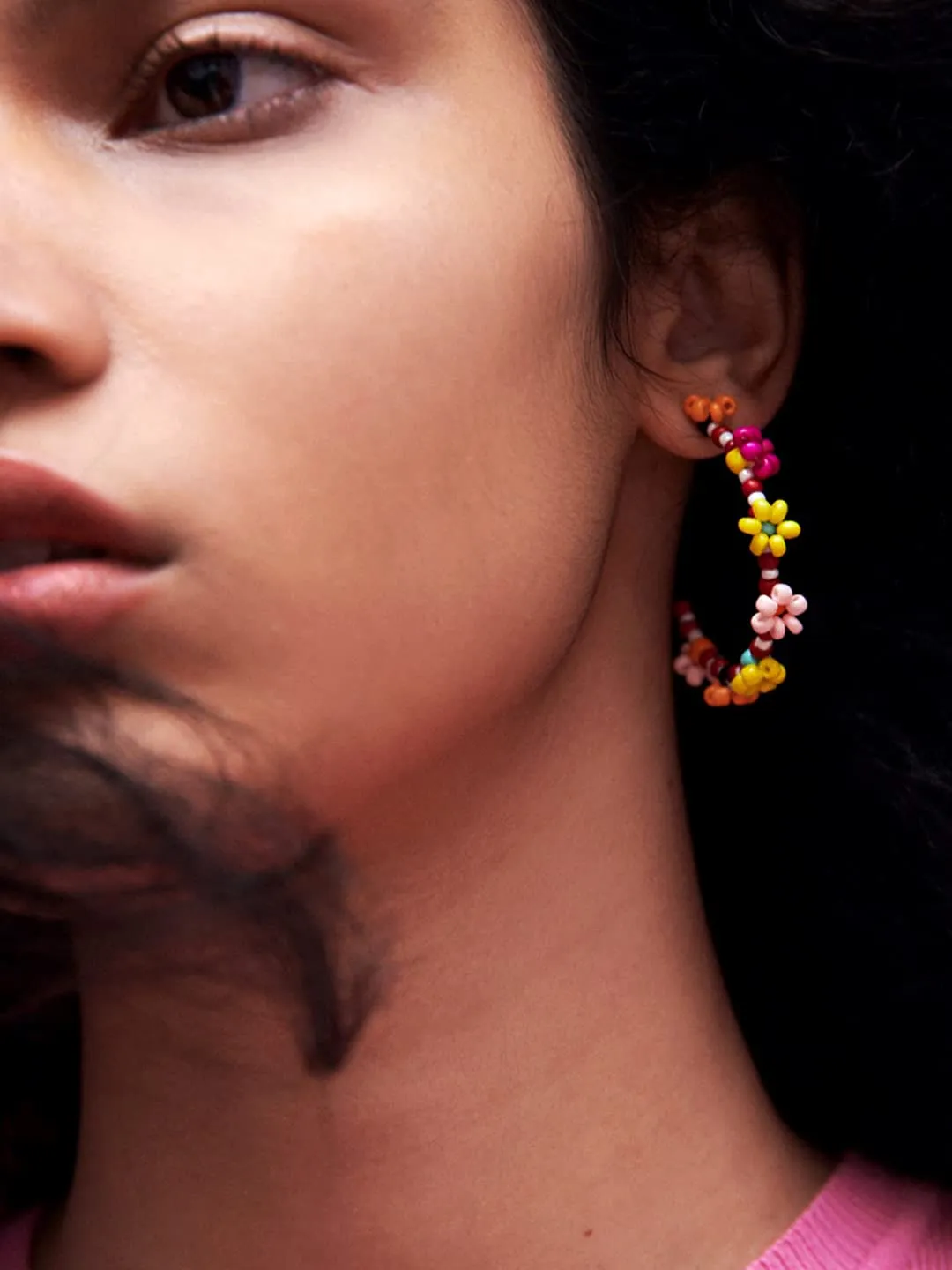 Yellow Chimes Earrings For Women Bohemian Multicolor Small Flower Beads Studded Hoop Earrings For Women and Girls