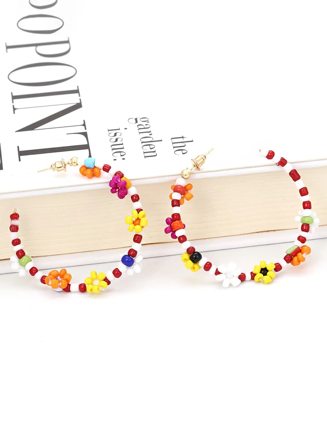 Yellow Chimes Earrings For Women Bohemian Multicolor Small Flower Beads Studded Hoop Earrings For Women and Girls