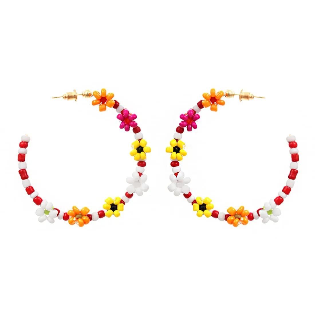 Yellow Chimes Earrings For Women Bohemian Multicolor Small Flower Beads Studded Hoop Earrings For Women and Girls