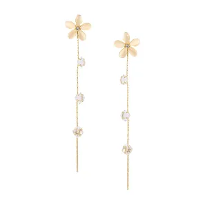 Yellow Chimes Earrings For Women Gold Tone Crystal Studded Flower Stud With Linear Chain Tassel Hanging Dangler Earrings For Women and Girls