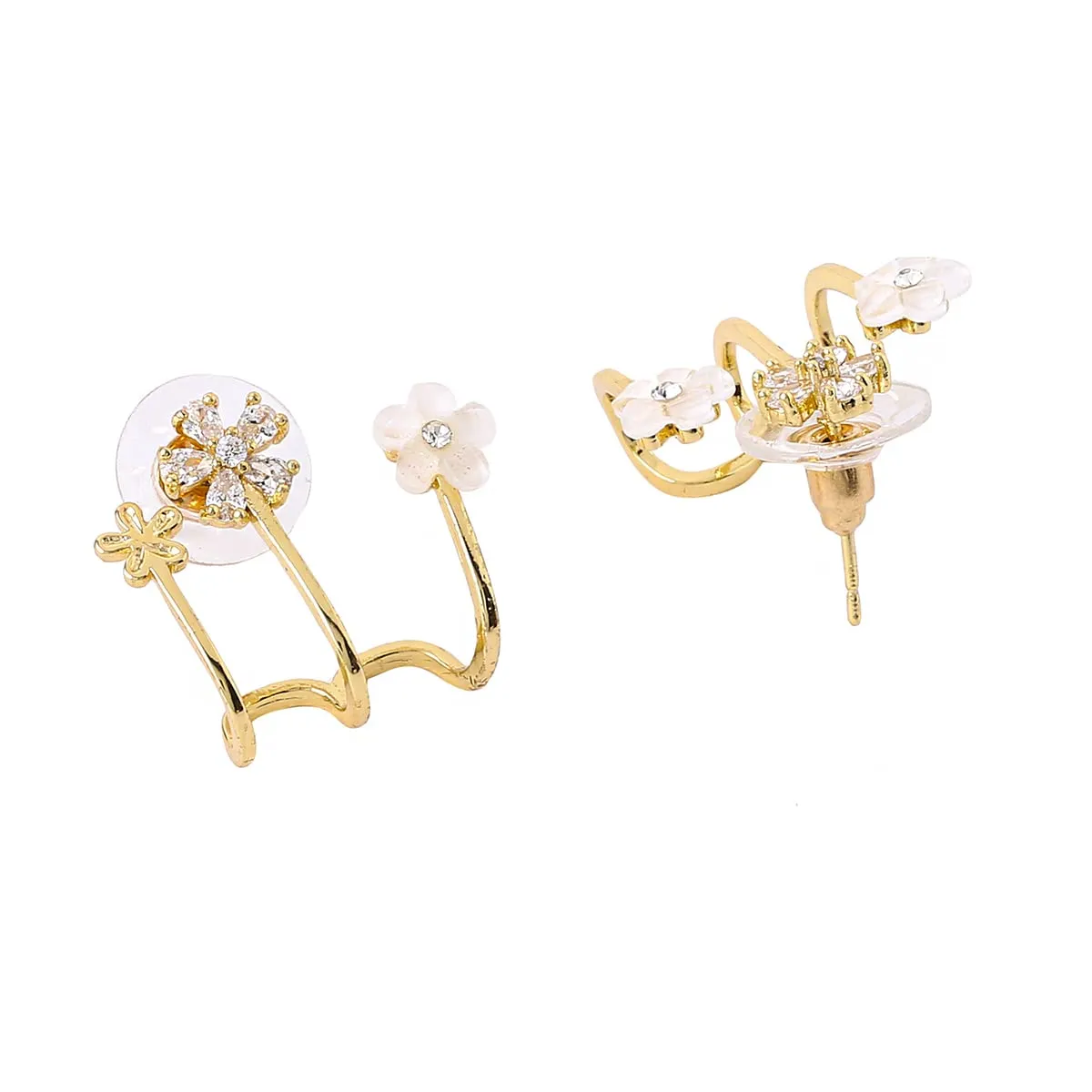 Yellow Chimes Earrings For Women Gold Tone Crystal Studded Triple Flower Stud Clip On Earrings For Women and Girls