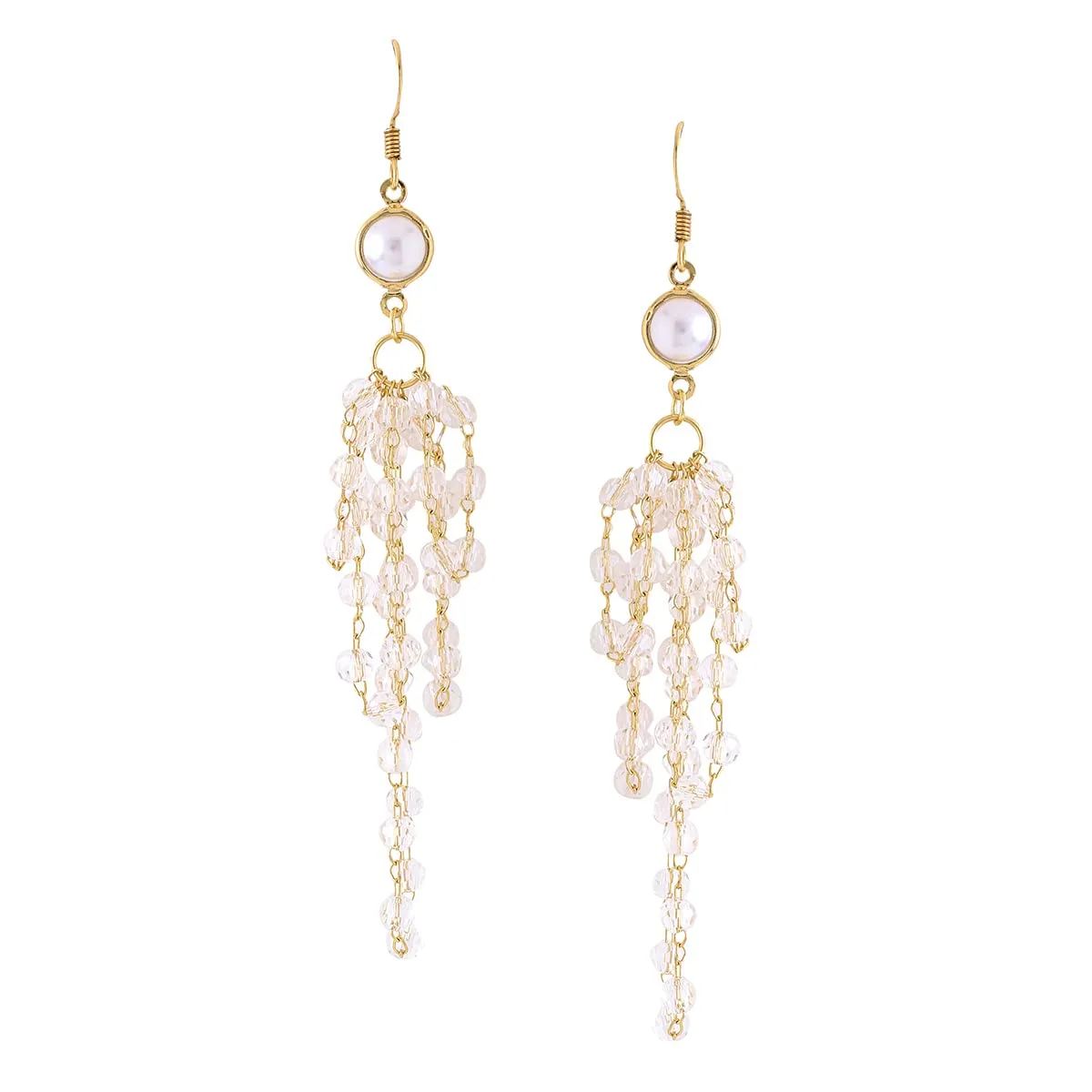 Yellow Chimes Earrings For Women Gold Tone Sparkling Crystal Studded Hanging Tassel Dangler Earrings For Women and Girls